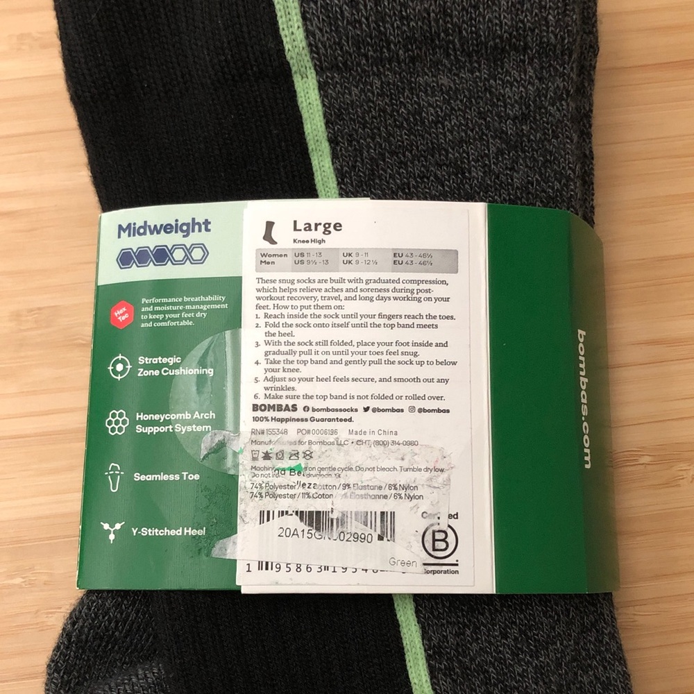 Bombas Women’s Black & Charcoal Crew Socks with Mint Trim - Picture 8 of 8